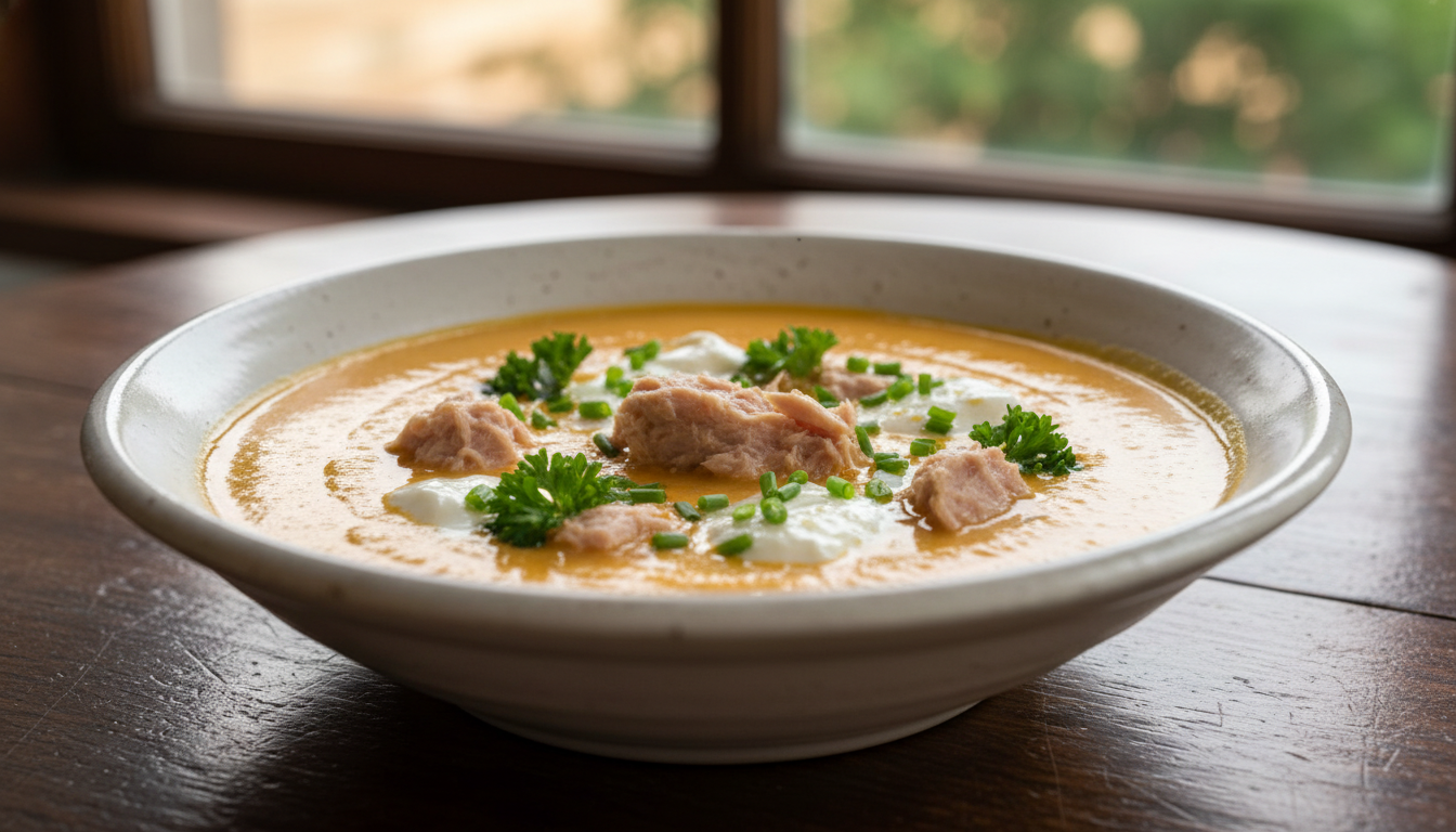 découvrez notre velouté de poivrons coloré et onctueux, rehaussé par le thon tendre et la douceur du fromage frais, pour une recette légère et savoureuse.