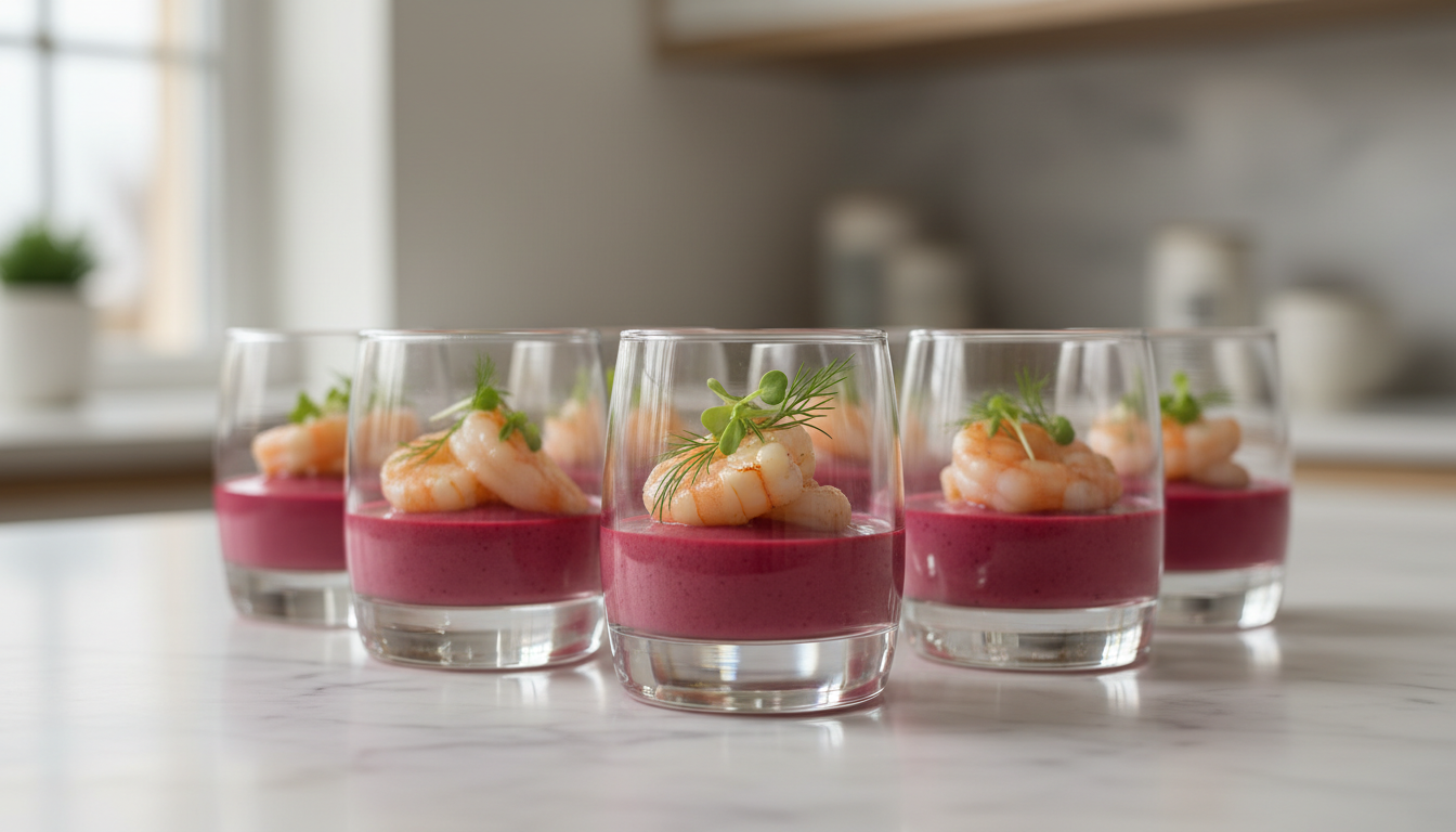 découvrez notre recette de verrines légères aux crevettes et mousse de betterave, pour une entrée fraîche, saine et pleine de saveurs originales.