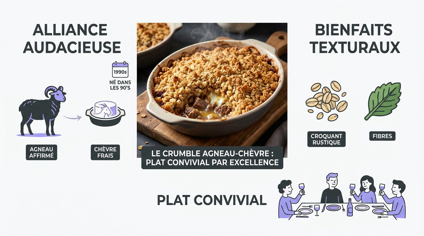 Crumble salé à l'agneau et au fromage de chèvre frais avec croûte de flocons d'avoine