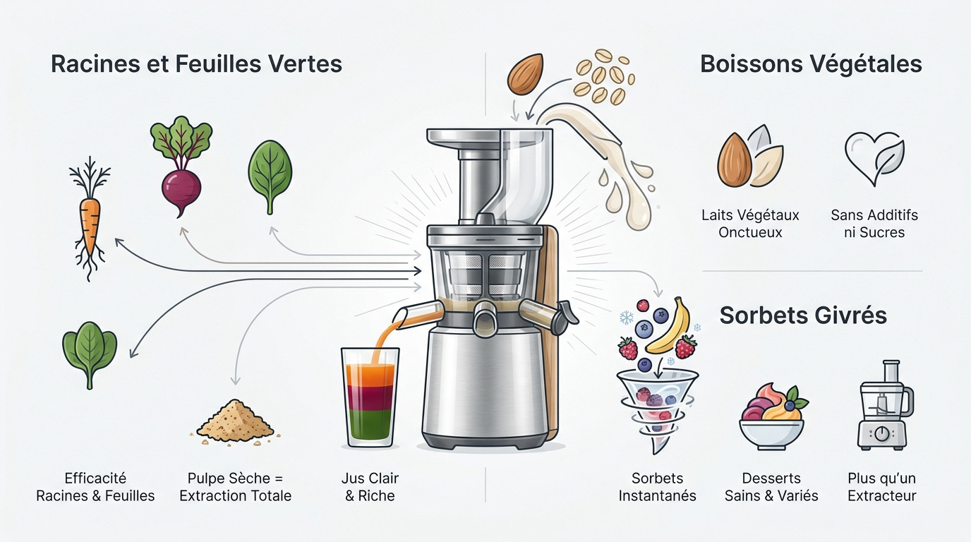 Extracteur de jus Fridja F2500 préparant un jus de légumes frais