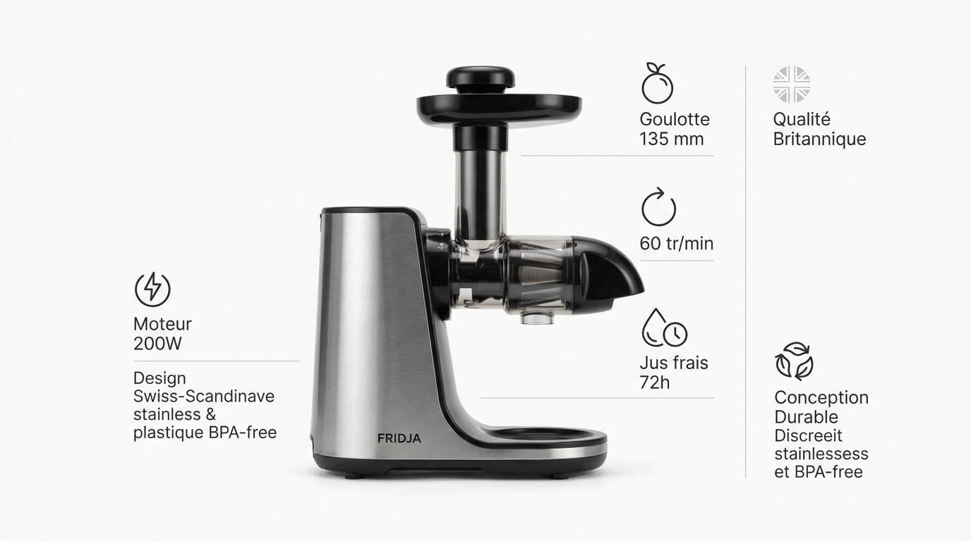 Extracteur de jus à froid Fridja F2500 au design élégant et performant