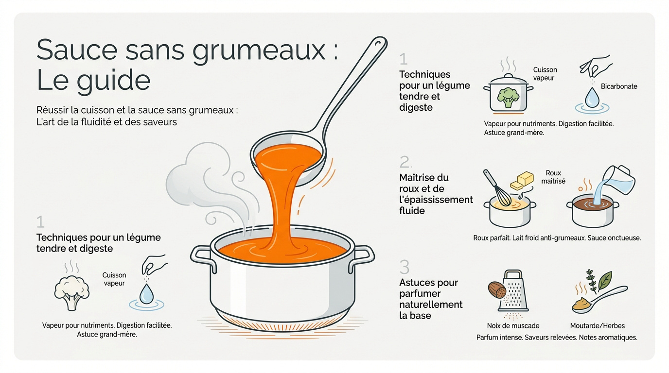Préparation d'une sauce béchamel onctueuse et lisse sans grumeaux pour gratin