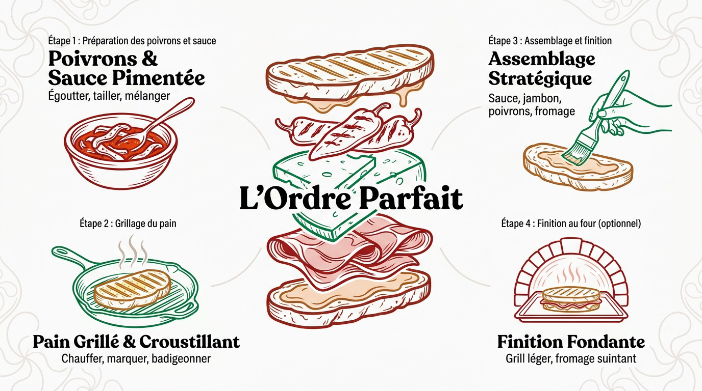 Assemblage d'un sandwich basque gourmet avec fromage de brebis et jambon de Bayonne