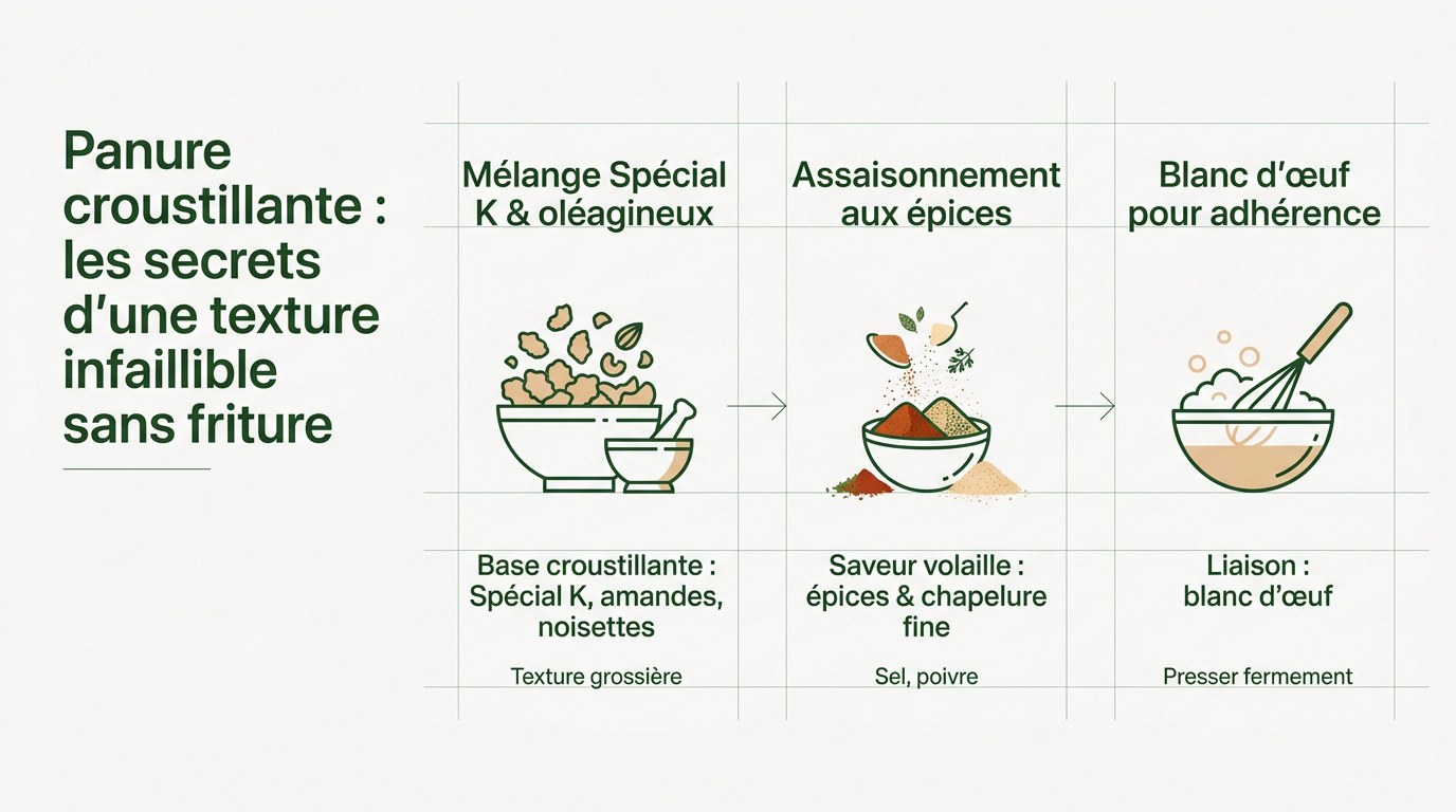 Croquettes de poulet dorées avec une panure aux céréales et éclats de noisettes