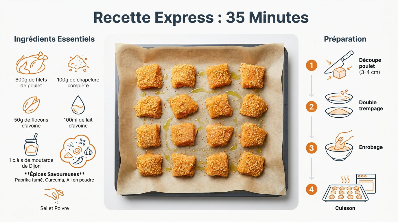Nuggets de poulet maison dorés et croustillants sortant du four