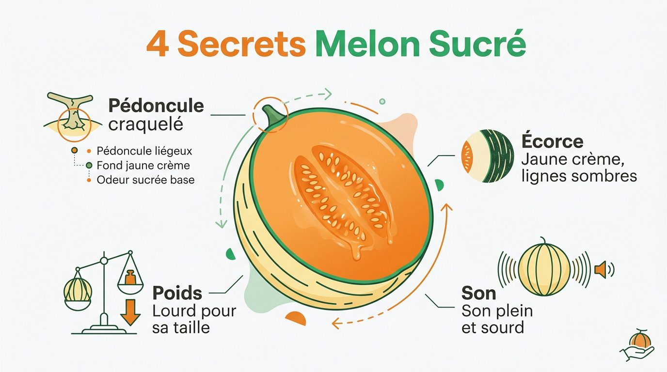 Sélection d'un melon mûr et sucré sur un étal de marché