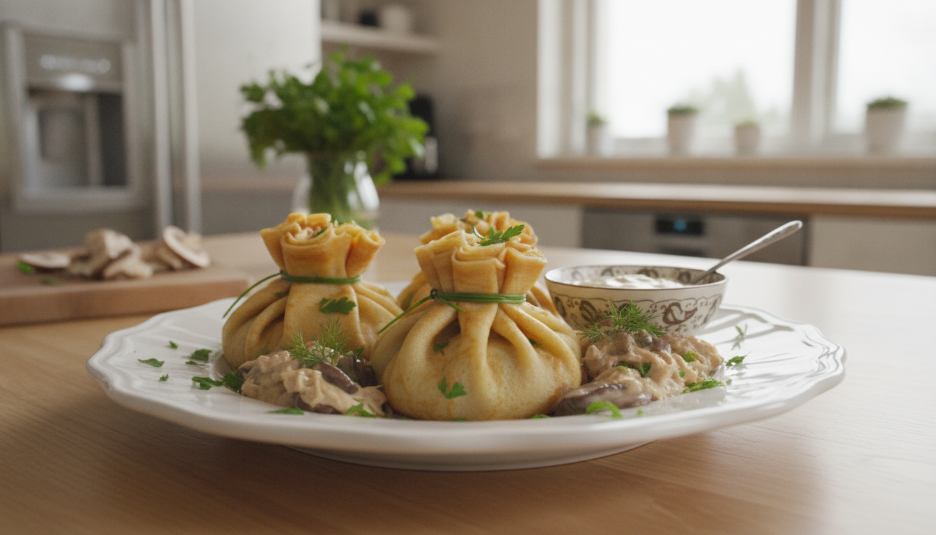 découvrez une recette savoureuse d'aumônière de crêpe garnie pour sublimer vos restes de poulet et champignons. facile et gourmande, idéale pour un repas délicieux et original.