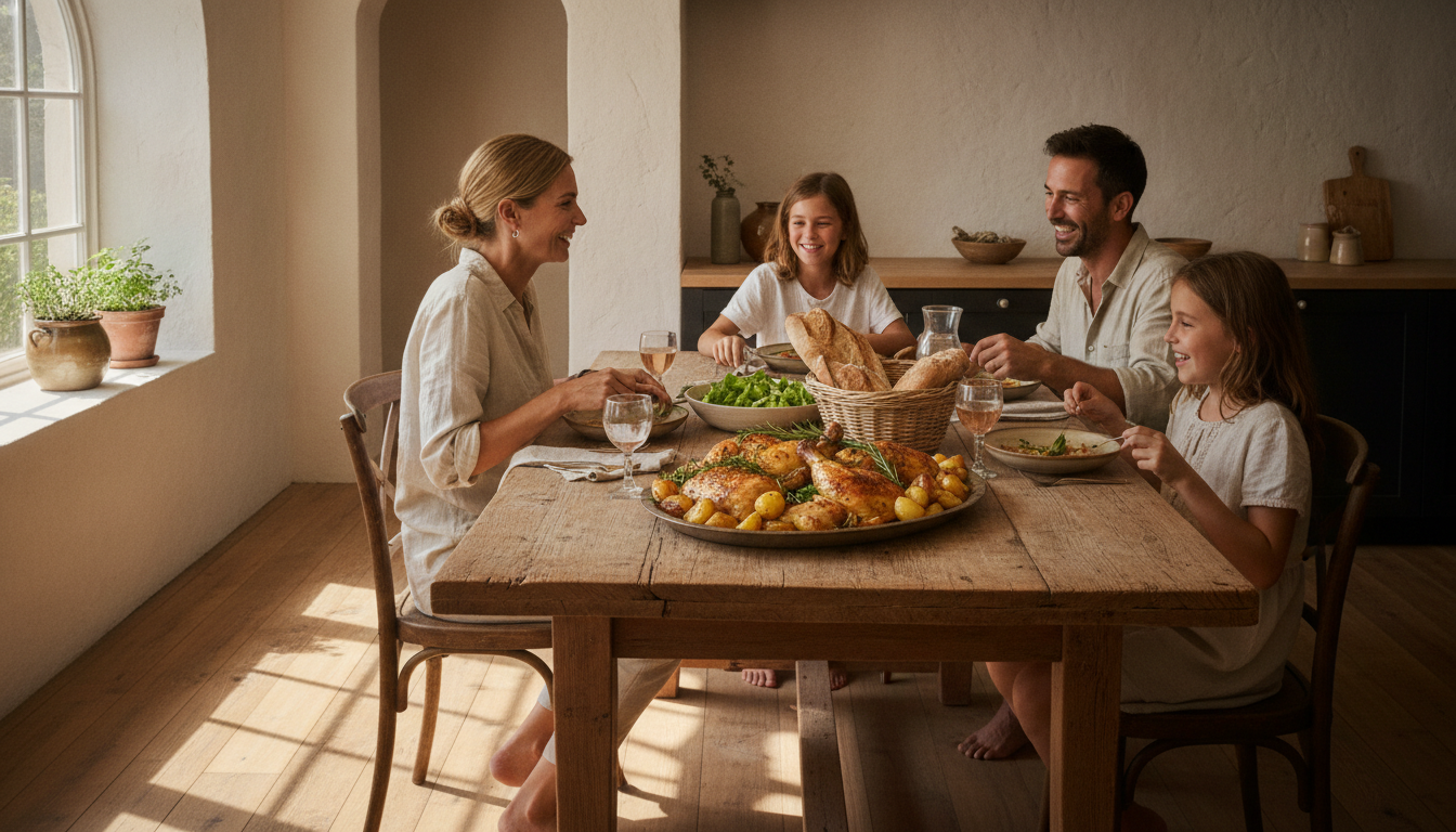 savourez un déjeuner léger et équilibré avec des cuisses de poulet dorées au four accompagnées de pommes de terre rôties croustillantes, simple à préparer et délicieux.