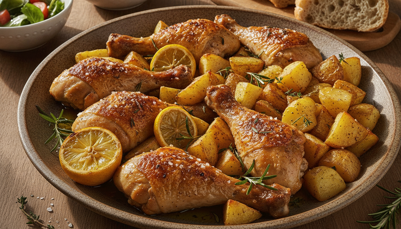 découvrez une recette facile et rapide pour un déjeuner léger au four : cuisses de poulet dorées à la perfection accompagnées de pommes de terre rôties savoureuses. un repas gourmand et équilibré pour toute la famille.