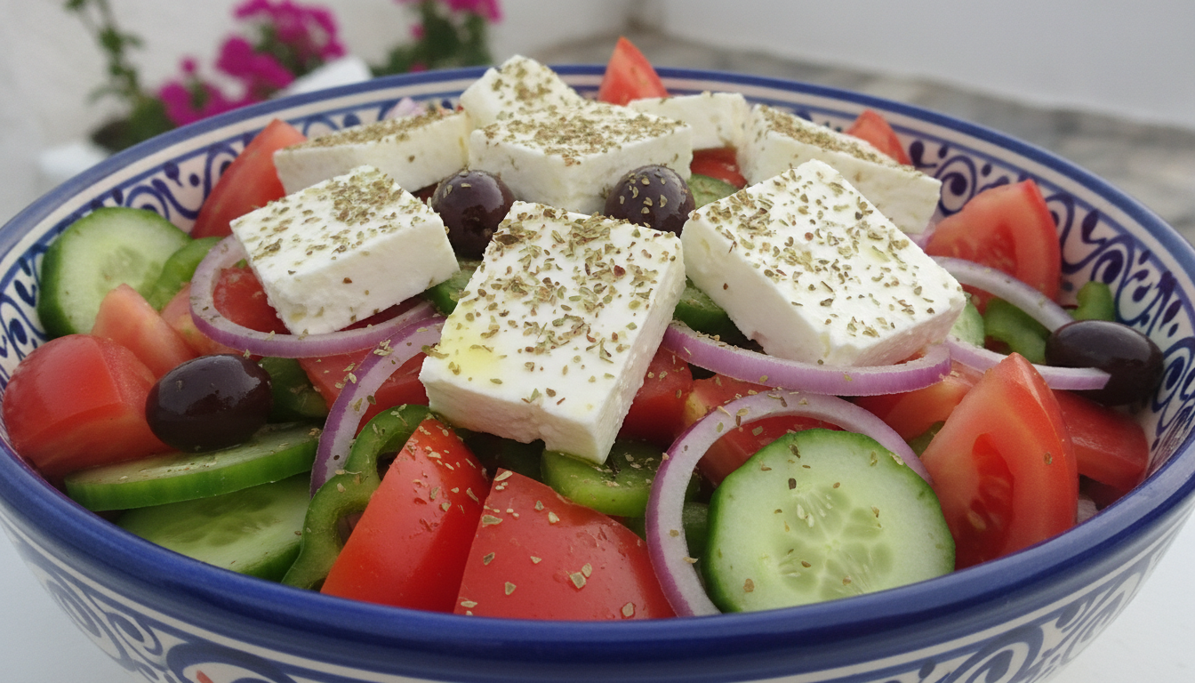 découvrez notre recette facile de salade grecque au fromage de brebis, un délice méditerranéen frais et savoureux parfait pour vos repas d'été.