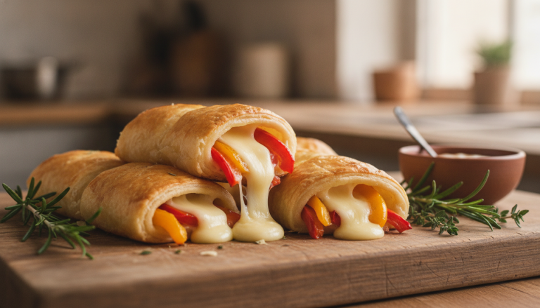 savourez nos roulés fondants au fromage de brebis et poivrons grillés, un délice apéritif parfait pour vos moments gourmands.