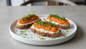 découvrez notre recette délicieuse de tartines gourmandes aux lentilles corail et fromage frais, alliant croquant et saveurs fraîches pour un repas sain et convivial.