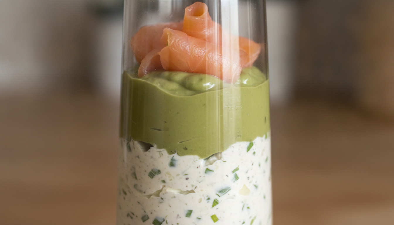découvrez notre recette gourmande de verrine alliant saumon fumé, avocat crémeux et fromage frais aux fines herbes et ail, pour une entrée fraîche et savoureuse.