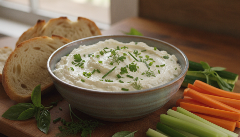 savourez notre dip aux herbes aromatiques fraîches et fromage de chèvre onctueux, parfait pour une touche gourmande et légère lors de vos apéritifs.