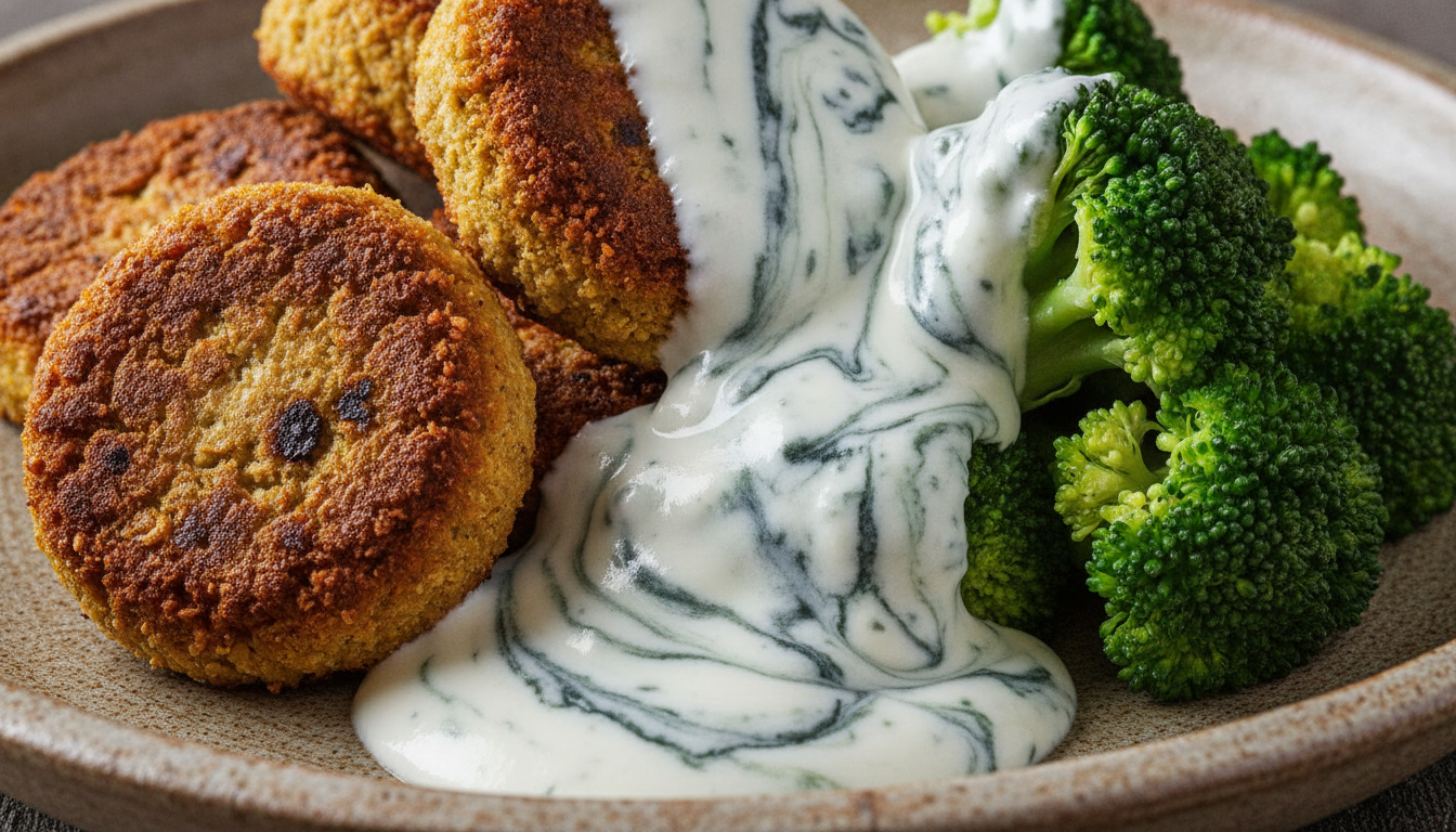 découvrez notre recette savoureuse de falafels aux pois chiches et brocolis, généreusement nappés de fromage bleu pour un délice gourmand et original.