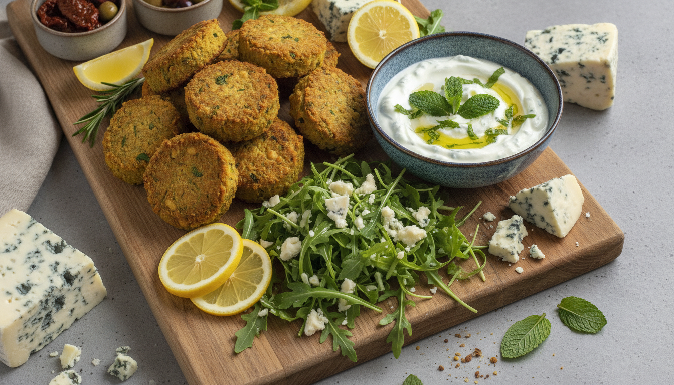 savourez nos falafels aux pois chiches et brocolis, généreusement nappés de fromage bleu pour un délice gourmand et original.