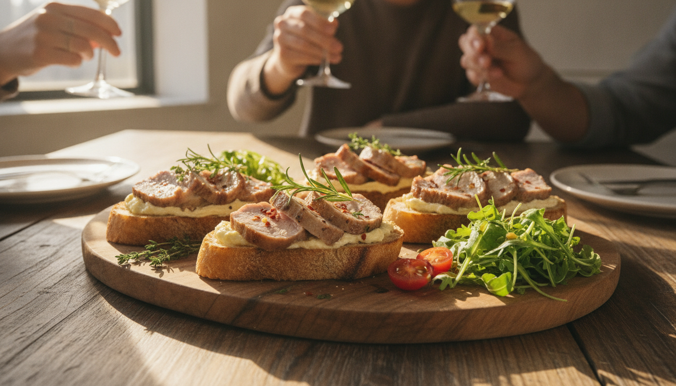 savourez une tartine croustillante au filet mignon tendre et fromage frais onctueux, parfaite pour un délice gourmand et raffiné.