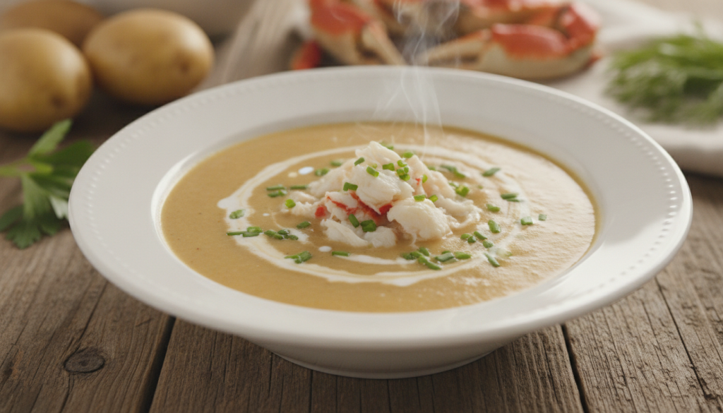 découvrez la recette gourmande et légère de la soupe onctueuse aux pommes de terre et crabe, un délice à savourer pour un repas réconfortant et raffiné.