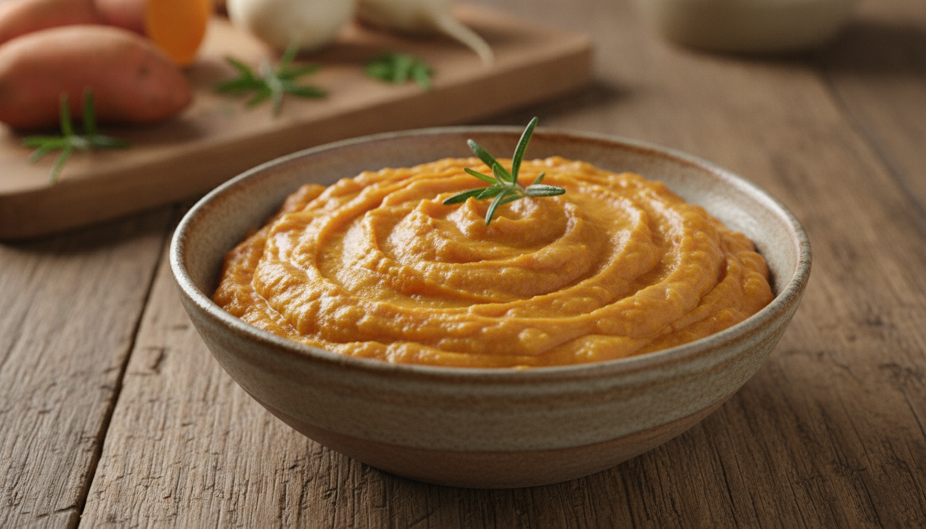 savourez un délice onctueux avec notre purée de patates douces, navet et fromage frais, une recette crémeuse et pleine de saveurs idéales pour un repas réconfortant.