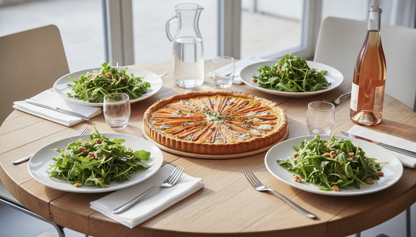 découvrez notre tarte fondante aux carottes caramélisées et au fromage bleu, une délicieuse harmonie sucré-salé qui ravira vos papilles à chaque bouchée.