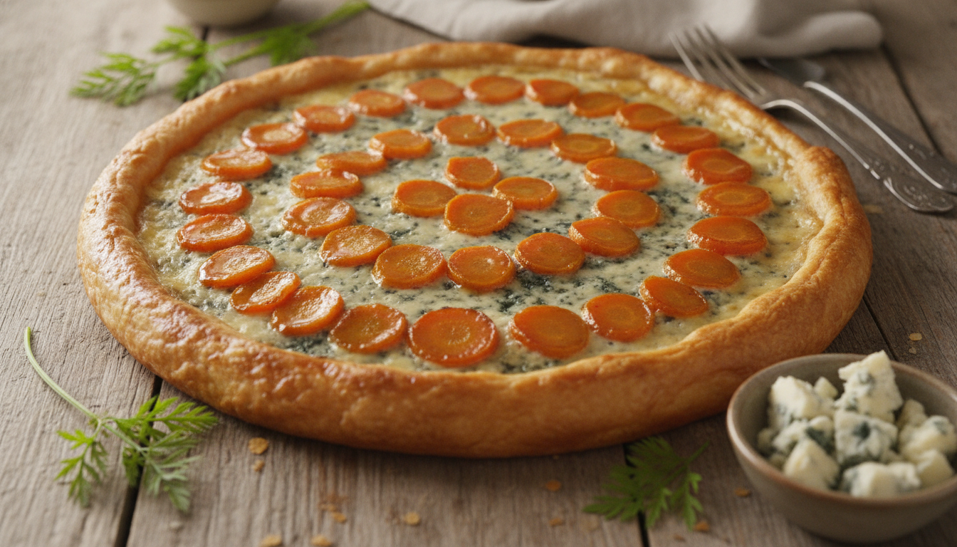 découvrez notre tarte fondante aux carottes caramélisées et au fromage bleu, un délice sucré-salé parfait pour éveiller vos papilles avec des saveurs harmonieuses et gourmandes.