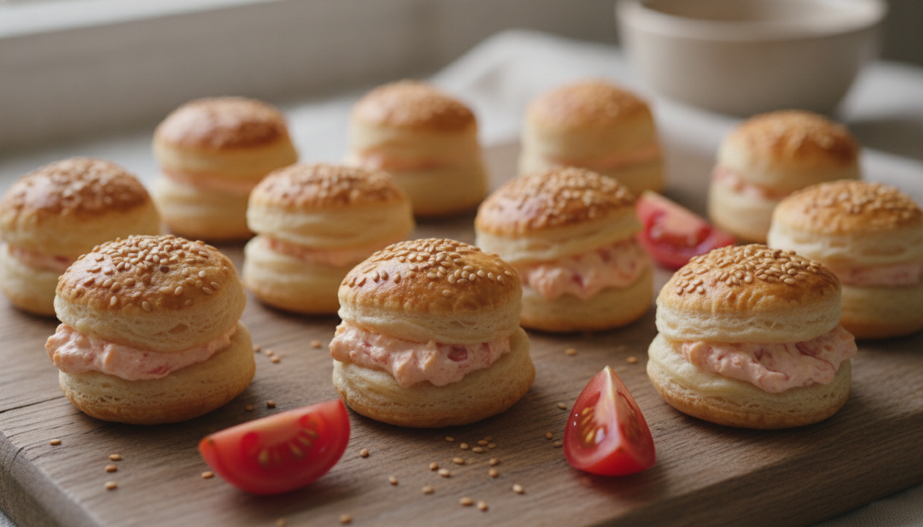 découvrez nos délices croquants, mini feuilletés légers à la tomate et graines de sésame, parfaits pour un apéritif savoureux et original.