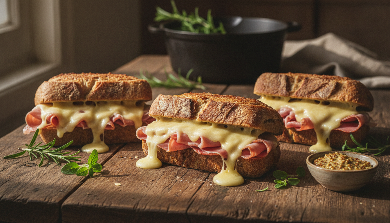 découvrez la recette gourmande de sandwichs au fromage et jambon de pays, une délicieuse harmonie rustique parfaite pour un repas savoureux et convivial.