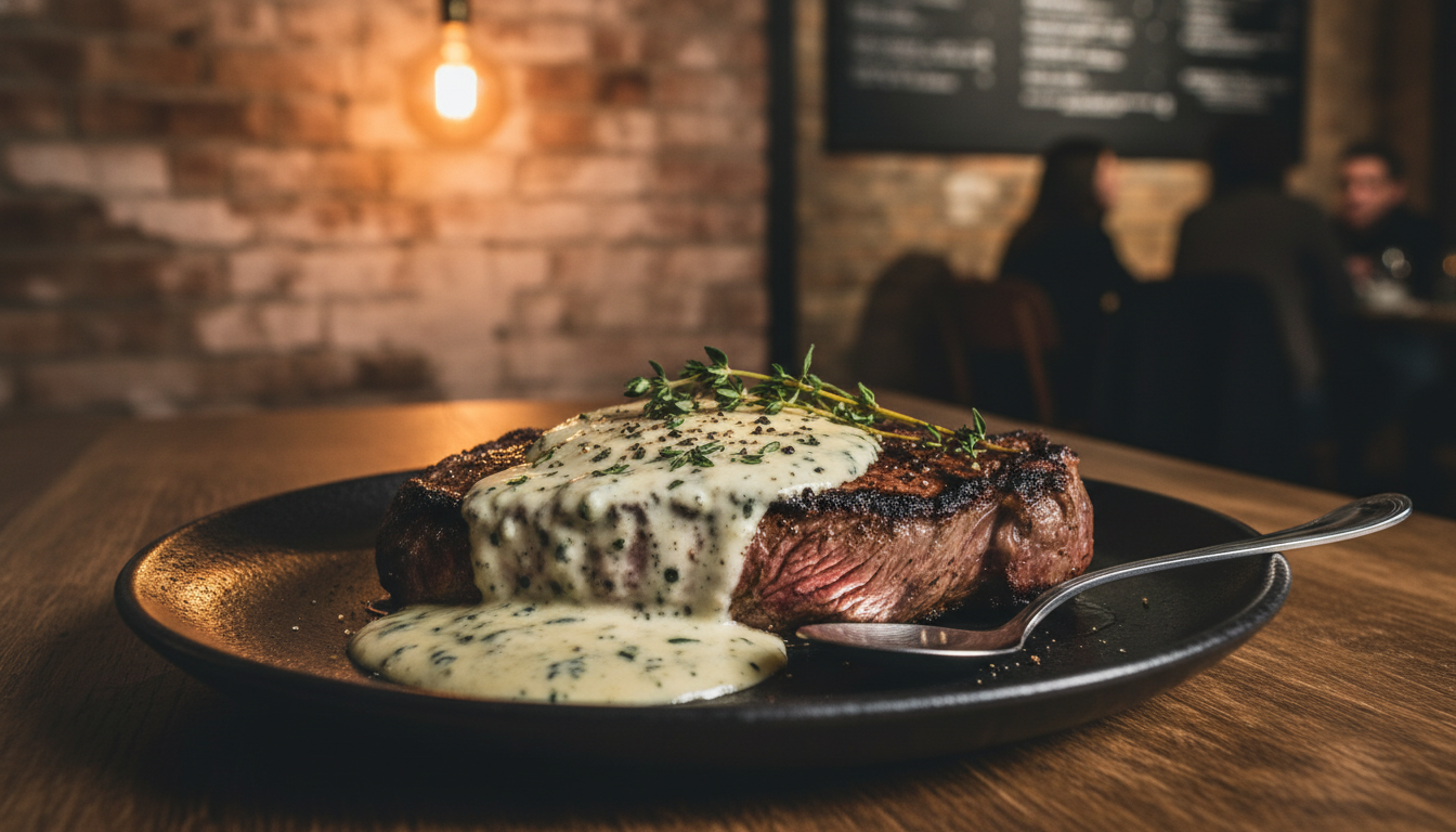 découvrez une recette gourmande d'entrecôte tendre nappée d'une sauce onctueuse au saint agur, parfaite pour un repas savoureux et convivial.