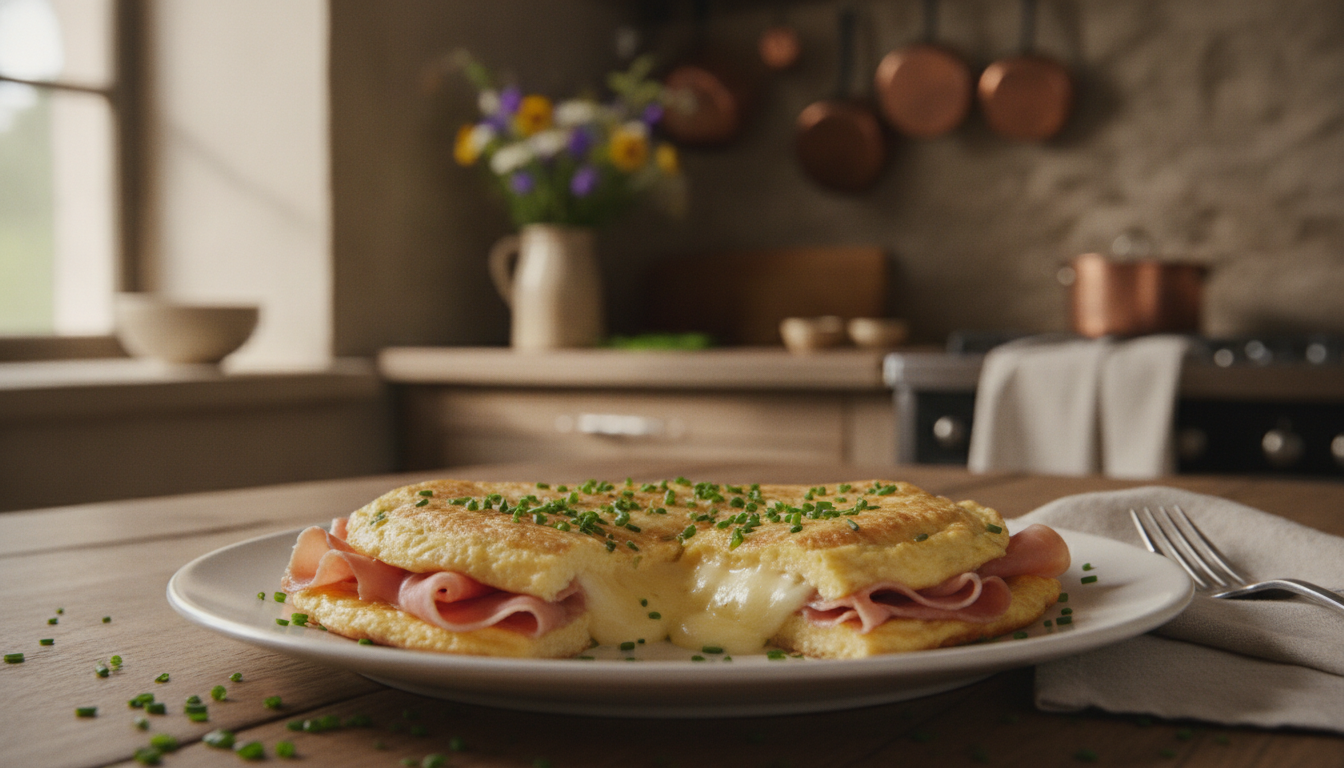 découvrez une recette facile et gourmande d'omelette au fromage fondant et jambon cru savoureux, parfaite pour un repas rapide et délicieux.