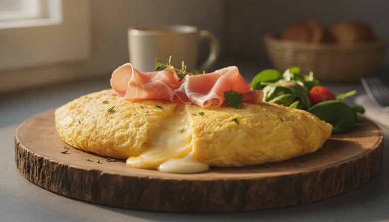 découvrez notre recette facile et gourmande d'omelette au fromage fondant et jambon cru savoureux, parfaite pour un repas rapide et délicieux.