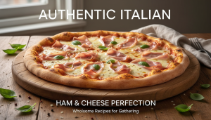 savourez une délicieuse pizza maison garnie de jambon fumé et de fromages italiens fondants, pour un repas gourmand et authentique.