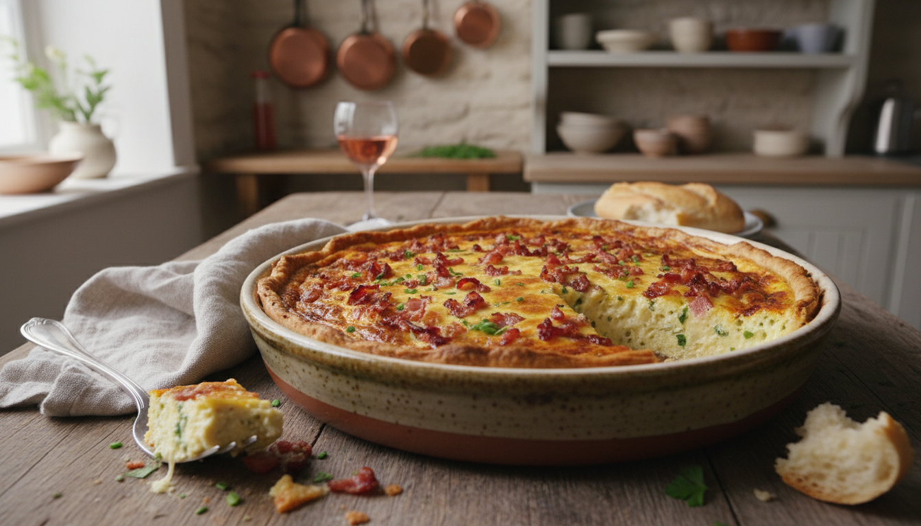 découvrez notre recette facile et savoureuse de quiche sans pâte, garnie de fromages fondants et de lardons croustillants, parfaite pour un repas gourmand et léger.