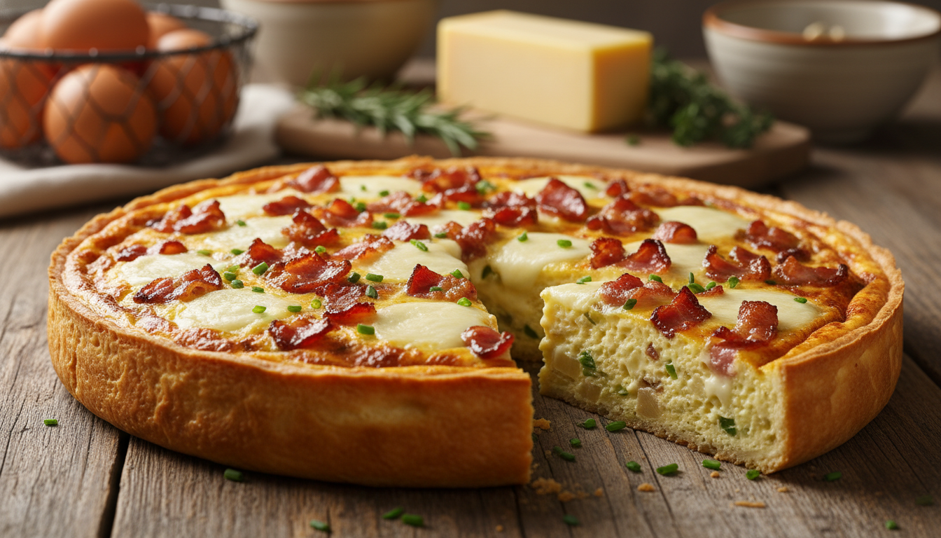 découvrez notre recette savoureuse de quiche sans pâte, garnie de fromages fondants et de lardons croustillants, pour un repas gourmand et léger.