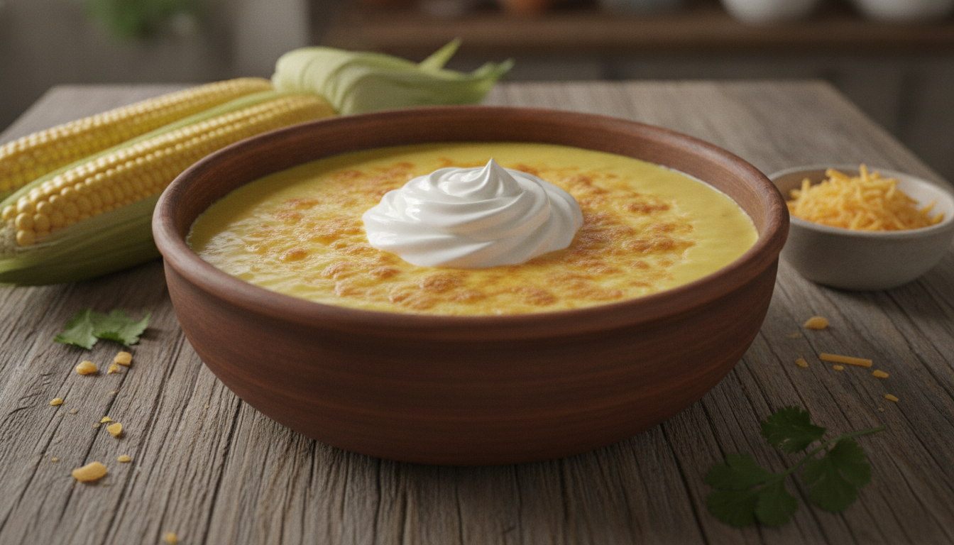 savourez une délicieuse soupe de maïs onctueuse au fromage, sublimée par une chantilly gourmande pour une expérience réconfortante et raffinée.