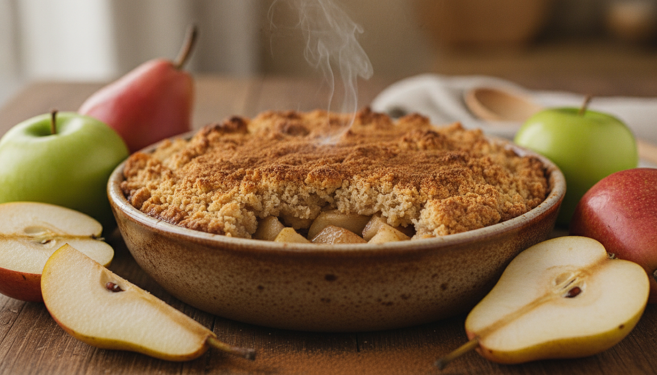 découvrez notre recette simple et gourmande de crumble léger aux pommes et poires, délicatement parfumé à la cannelle. un dessert savoureux et facile à préparer pour régaler toute la famille.