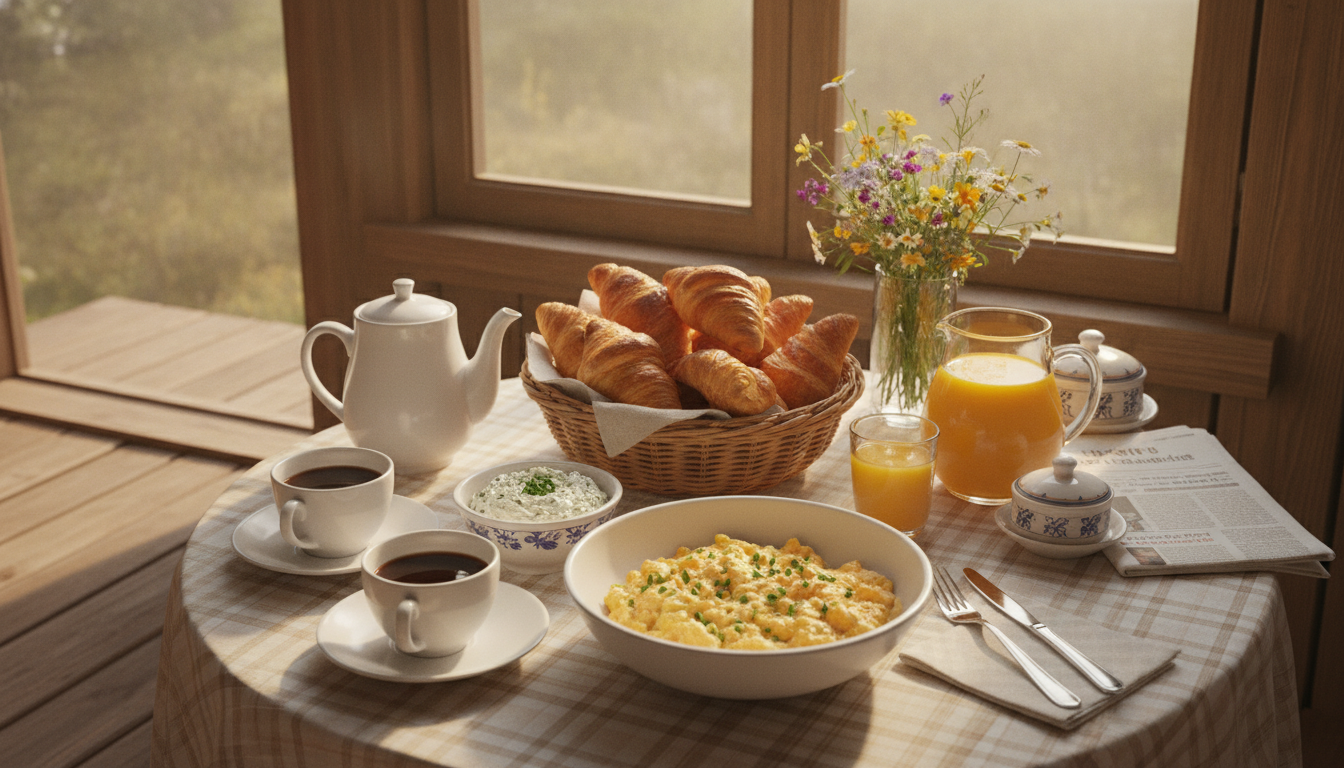 savourez nos croissants moelleux garnis d'œufs brouillés onctueux et de fromage frais, une recette gourmande et facile à réaliser pour un petit-déjeuner ou brunch parfait.