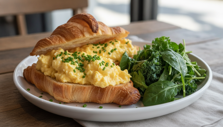 découvrez notre recette gourmande de croissants garnis d'œufs brouillés onctueux et de fromage frais, pour un petit-déjeuner savoureux et facile à préparer.