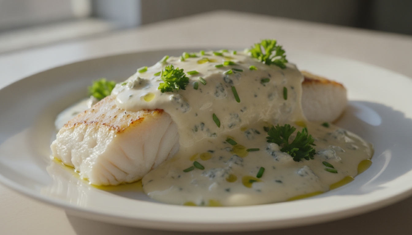 découvrez notre recette savoureuse de filet de cabillaud nappé d'une onctueuse sauce au bleu, alliant délicatesse et gourmandise pour un repas plein de saveurs.