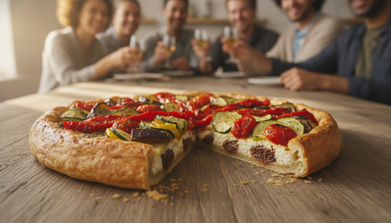 découvrez ma recette savoureuse de tarte aux légumes du soleil avec une surprise gourmande au fond, qui a conquis mes invités au point qu'ils m'ont demandé où je l'avais achetée !
