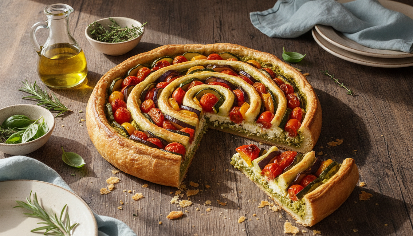 découvrez ma délicieuse tarte aux légumes du soleil avec une surprise gourmande au fond, un vrai succès auprès de mes invités qui ont cru l'avoir achetée en pâtisserie !