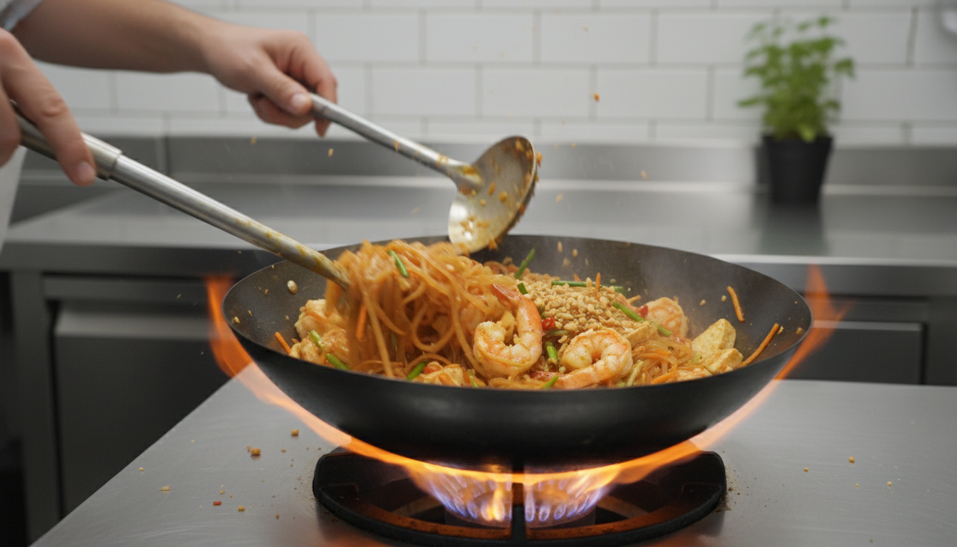 découvrez notre recette légère et pratique de pad thaï aux crevettes, parfaite pour un repas savoureux à emporter. facile à préparer, équilibrée et délicieuse.
