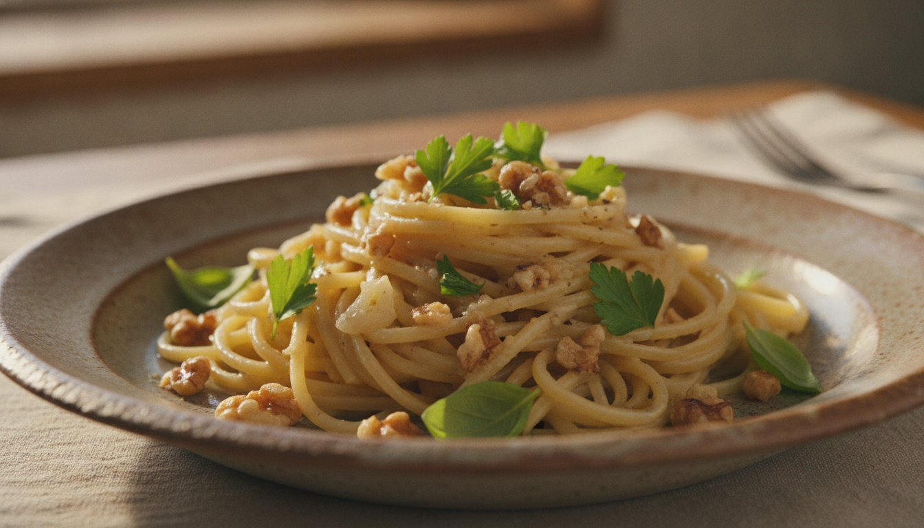 découvrez une recette gourmande de pâtes à la sauce légère d’ail et noix, alliant simplicité et saveurs délicates pour un repas savoureux et équilibré.