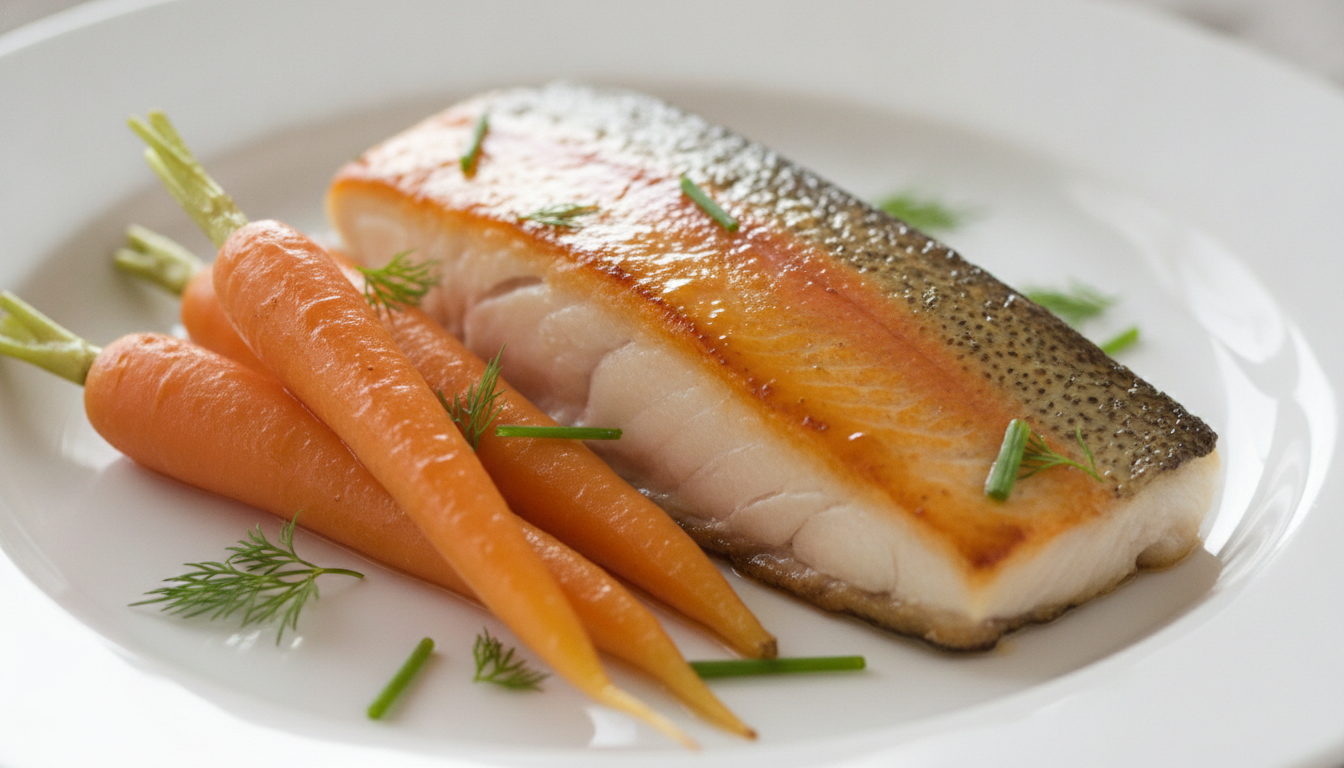 découvrez notre recette légère et savoureuse de pavé de truite à l’orange, accompagné de carottes glacées au miel, pour un repas sain et gourmand.