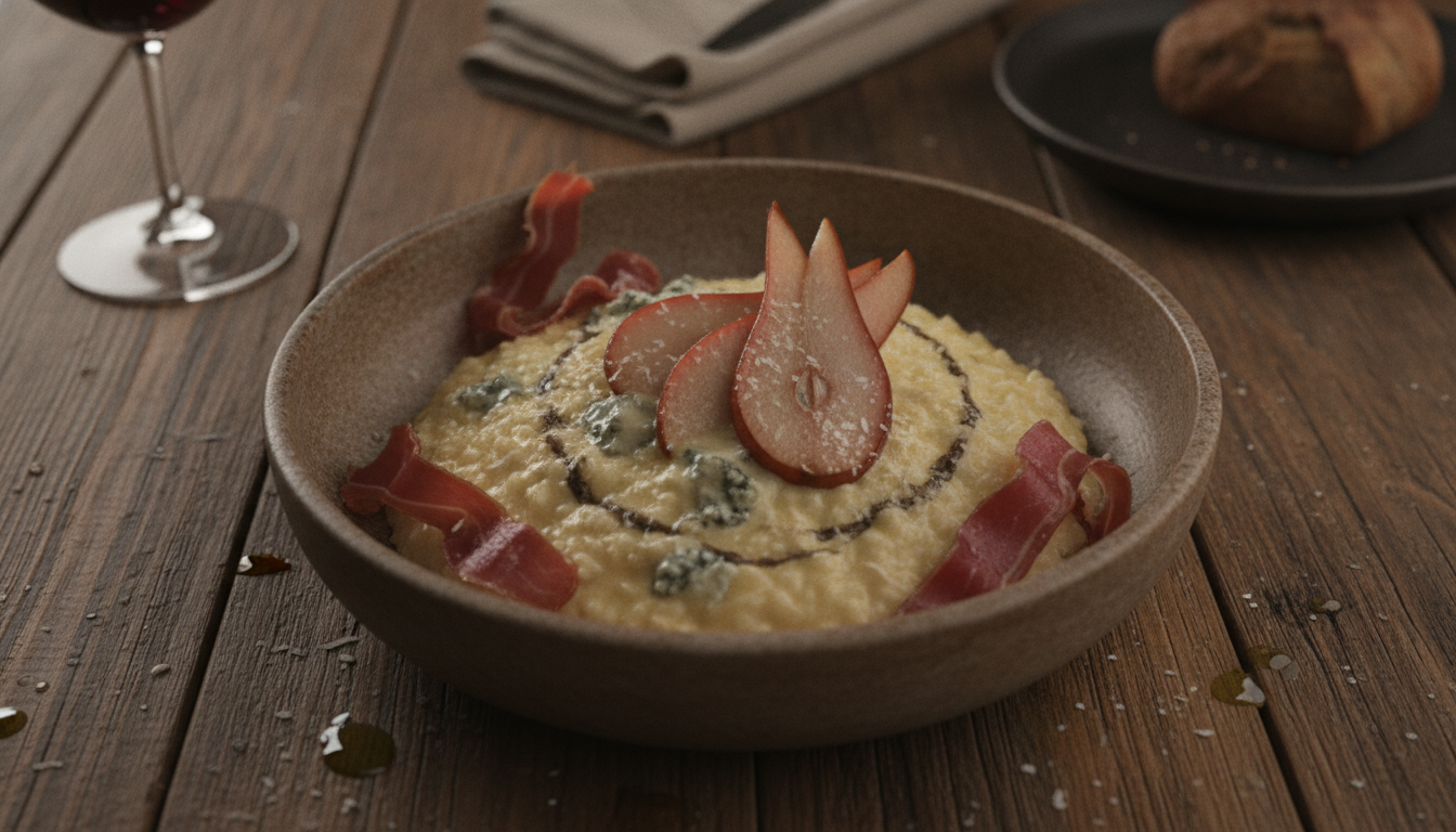 découvrez notre recette de risotto crémeux au fromage bleu, jambon cru et poires délicates, pour un plat savoureux et raffiné qui ravira vos papilles.