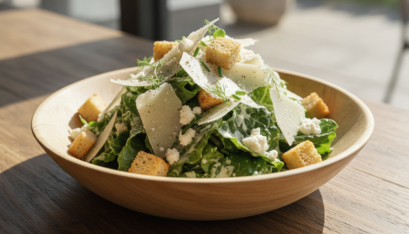 découvrez notre recette revisitée de la salade césar, fraîche et gourmande, agrémentée de fromage frais pour une saveur authentique et légère.