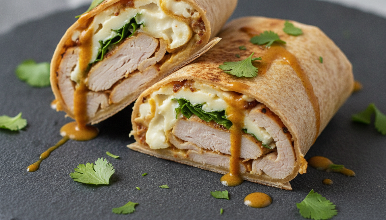 découvrez notre wrap gourmand à la dinde, fromage, moutarde aux épices curry et coriandre fraîche, une explosion de saveurs qui ravira vos papilles.