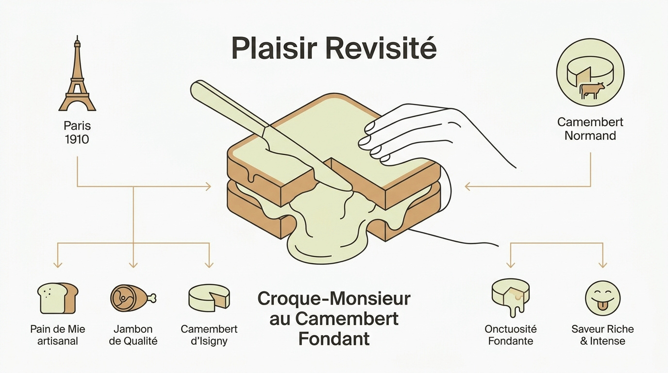 Croque-monsieur doré et croustillant avec camembert fondant et jambon