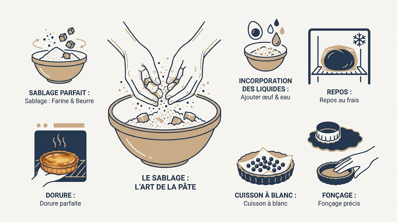 Étapes de préparation du sablage de la pâte au sarrasin et beurre