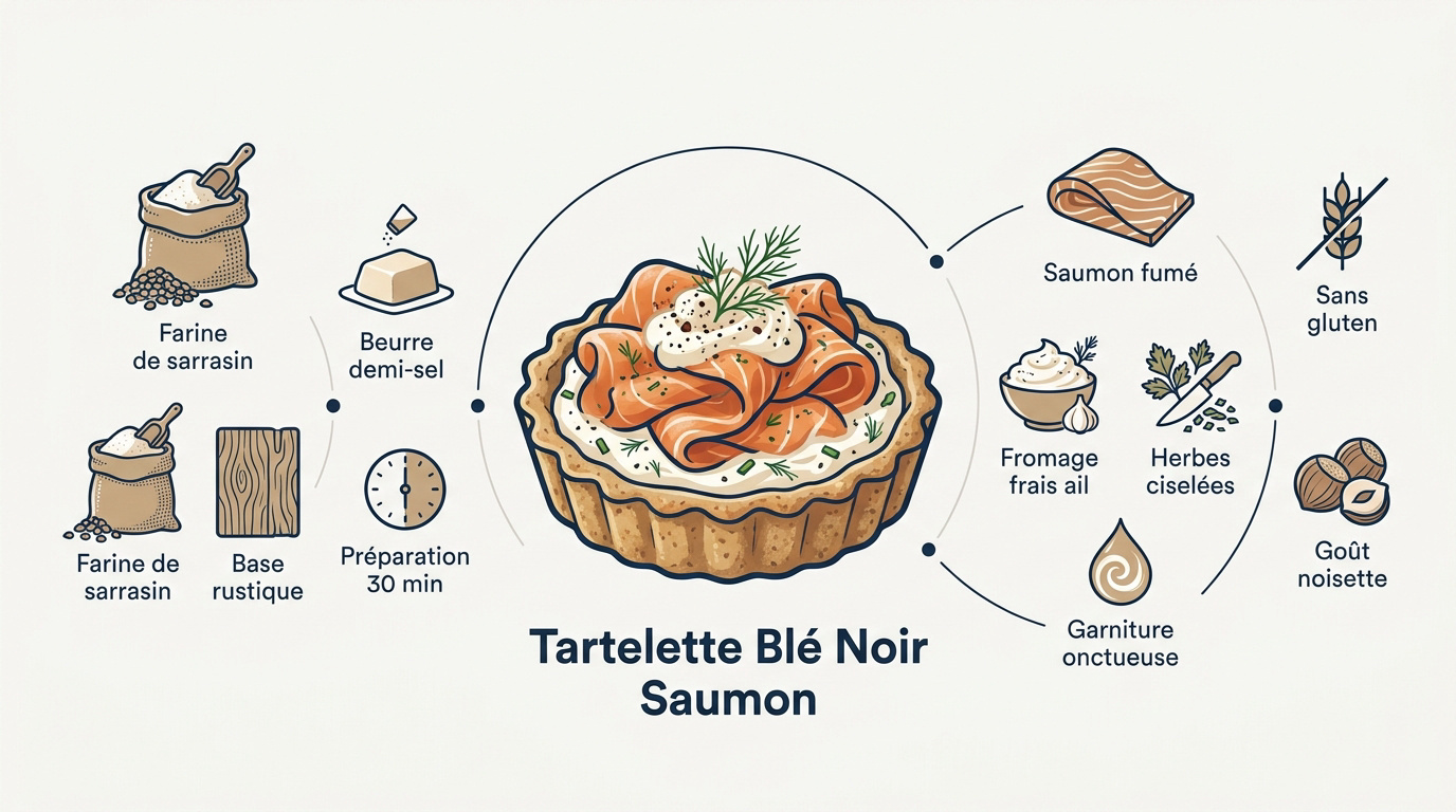 Infographie de la recette des tartelettes au blé noir et saumon fumé