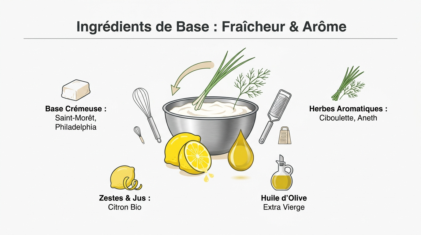 Ingrédients frais pour sauce au fromage frais miel et citron